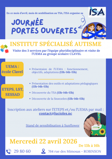 Journée porte ouverte : Institut Spécialisé de L'Autisme en Nouvelle-Calédonie